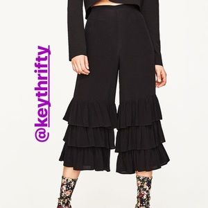 Zara High Waisted Cullote Trousers with Frills s